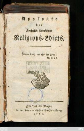 Apologie des Königlich-Preußischen Religions-Edicts