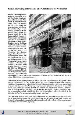 Sechsundzwanzig interessante alte Grabsteine aus Wonnental