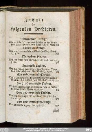 Inhalt der folgenden Predigten.