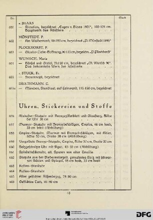 Uhren, Stickereien und Stoffe (Nr. 656-690)