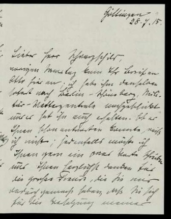 Nr. 1: Brief von Mali Blumenthal an Karl Schwarzschild, Göttingen, 28.7.1915