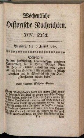 XXIV. Stück. Bayreuth, den 10 Junius 1767.