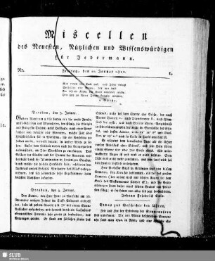 Miscellen des Neuesten, Nützlichen und Wissenswürdigen für Jedermann