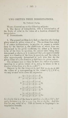Two Smith's prize dissertations.