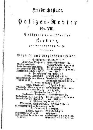 Friedrichsstadt. Polizei= Revier No. VIII.