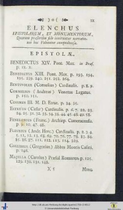 Elenchus Epistolarum & Monumentorum.
