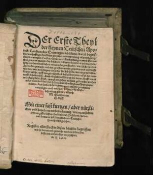 DEr Erste Theyl || der kleynen Teütschen Apo=||teck/ Confect oder Latwergen büchlins/ dariñ begrif=||fen/ warhafftige/ künstliche/ gerechte vnderweysung vñ anzeygung/|| aller Latwergen ... || Durch || M. Gualtherum || H.Ryff.|| Mit einer fast kurtzen/ aber nützli=||chen vnd bewärten vnderrichtung/ wie man sich in || zeyt vergiffts luffts/ sterbend vnd Pestilentz/ halten || vnd bewaren soll ... ||