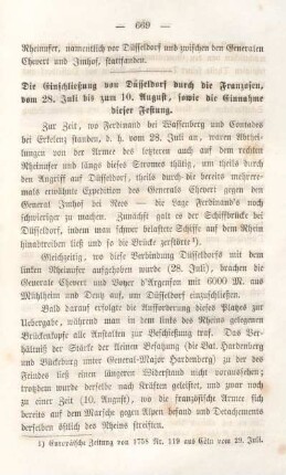 Die Einschließung von Düsseldorf durch die Franzosen, vom 28. Juli bis zum 10. August, sowie die Einnahme dieser Festung.