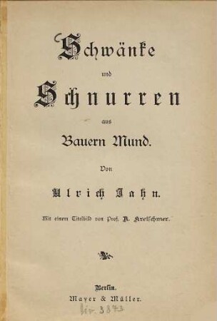 Schwänke und Schnurren aus Bauern Mund