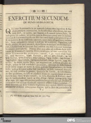 Exercitium Secundum. De Numis Hebræorum.
