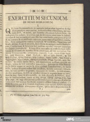 Exercitium Secundum. De Numis Hebræorum.