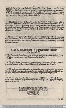 Folgt die Beschreibung der Instrumenten zu disem Perspectiv Tisch.