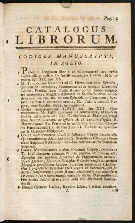 Catalogus Librorum.