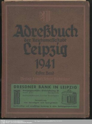 120.1941: Adreßbuch der Reichsmessestadt Leipzig mit Markkleeberg, Böhlitz-Ehrenberg, Engelsdorf, Mölkau : unter Benutzung amtl. Quellen