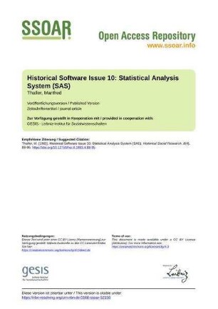 Historical Software Issue 10: Statistical Analysis System (SAS)