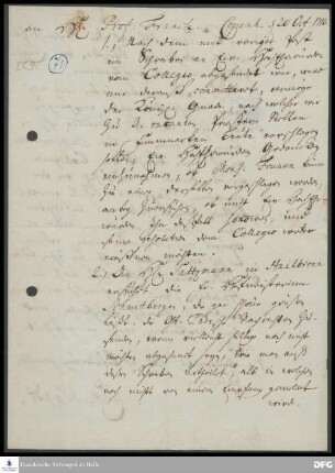 Mitteilungen von Christian Wendt an August Hermann Francke.