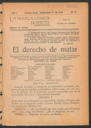 1918001700: El derecho de matar : sainete en un acto y tres cuadros