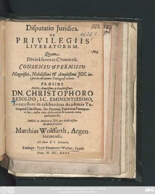 Disputatio Iuridica De Privilegiis Literatorum