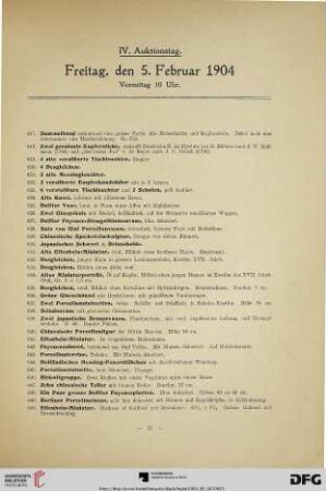 IV. Auktionstag: Freitag, den 5. Februar 1904, Vormittag 10 Uhr (Nr. 617-789)