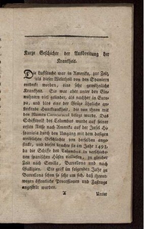 Kurze Geschichte der Ausbreitung der Krankheit.
