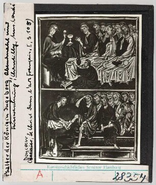 Psalter der Königin Ingeborg: Abendmahl und Fusswaschung. Chantilly, Musée Condé