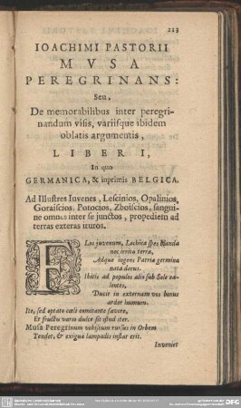 Ioachimi Pastorii Musa Peregrinans ... Liber I