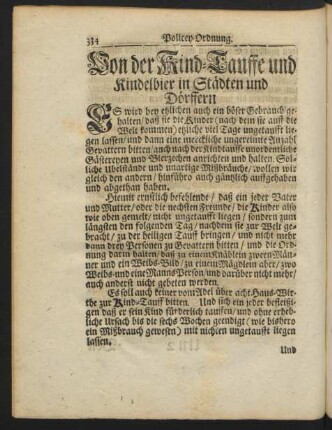Von der Kind-Tauffe und Kindelbier in Städten und Dörffern
