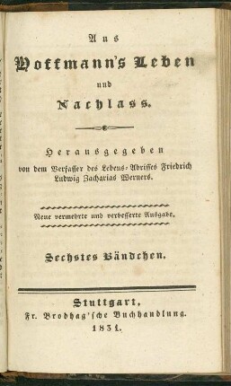 6. Bdchen: Aus Hoffmann's Leben und Nachlass
