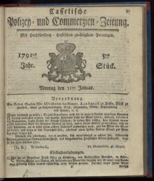 5tes Stueck, Montag den 31ten Januar. 1791