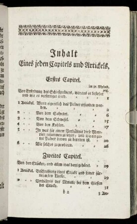 Inhalt eines jeden Capitels und Artickels.