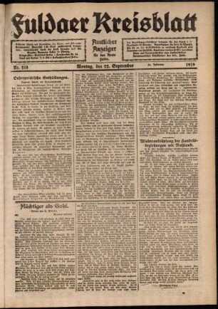 Ausgabe vom Montag, den 22. September 1919.
