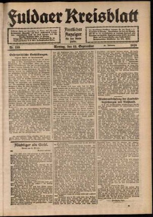Ausgabe vom Montag, den 22. September 1919.