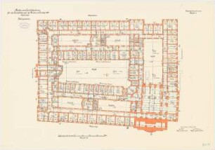 Land- und Amtsgericht, Hannover Neubau für die Zivilabteilungen: Grundriss Keller 1:150