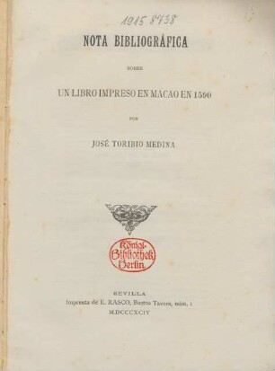 Nota bibliográfica sobre un libro impreso en Macao en 1590