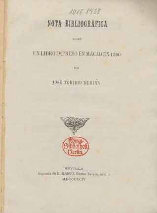 Nota bibliográfica sobre un libro impreso en Macao en 1590