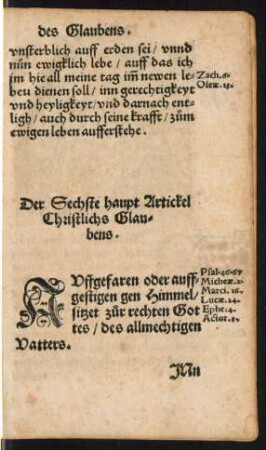 Der Sechste haupt Artickel Christlichs Glaubens.