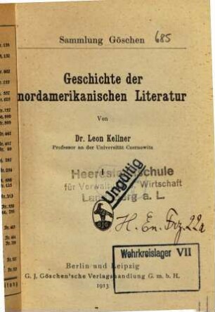 Geschichte der nordamerikanischen Literatur, 1