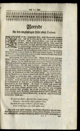 Vorrede An den ungünstigen Leser oder Zoilum