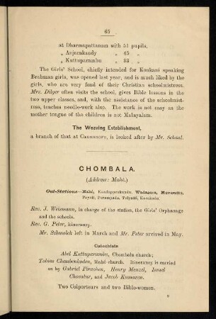 65-67, Chombala (Address Mahé, with several out-stations)