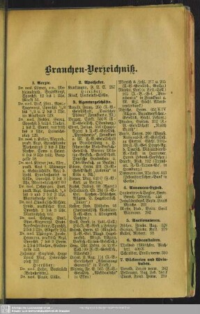 Berufsklassen und Gewerbebetriebe : Branchen-Verzeichniß