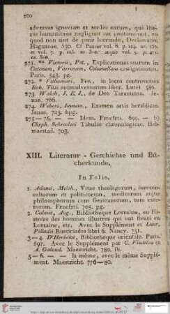 XIII. Literatur - Geschichte und Bücherkunde