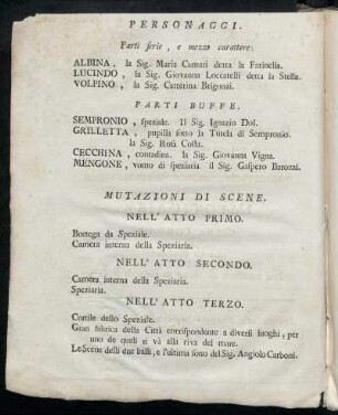 Mutazioni Di Scene Nell'Atto Primo / Changemens Au Premier Acte
