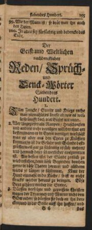 Der Geist- und Weltlichen nachdencklichen Reden/ Sprüch- und Denck-Wörter Siebendes Hundert