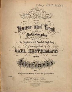 Trauer und Trost : ein Liedercyclus ; für eine Singstimme mit Pianoforte-Begleitung ; op. 3. 3, Ein Ton