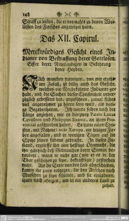 Das XII. Capitul. Merckwürdiges Gesicht eines Indianer von Bestraffung derer Gottlosen. Eiffer derer Neuglaubigen in Bekehrung derer Heyden