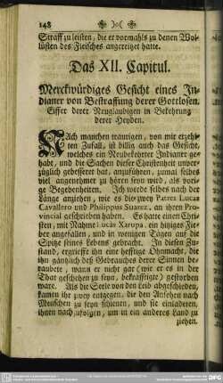 Das XII. Capitul. Merckwürdiges Gesicht eines Indianer von Bestraffung derer Gottlosen. Eiffer derer Neuglaubigen in Bekehrung derer Heyden