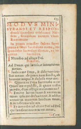 Modus Ministrandi Et Respondendi sacerdoti celebranti Missam, secundum novum usum Romanum.