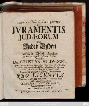 Dissertatio Inavgvralis Jvridica De Jvramentis Judæorum