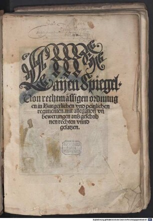 Layen-Spiegel : Von rechtmässigen ordnungen in burgerlichen und peinlichen regimenten
