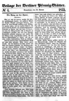 Beilage: No. 4, Sonnabend, den 22. Januar